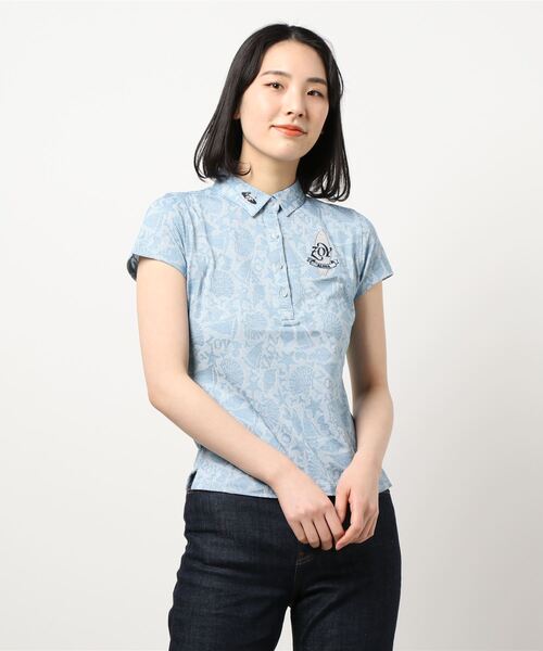 ZOY(ゾーイ)の「《ZOY》WOMENS ビーチメッシュジャガード 半袖ポロシャツ(ポロシャツ・レディース・ブルー系その他/オレンジ系その他/ライトグレー・38/36/40)」の3枚目の写真