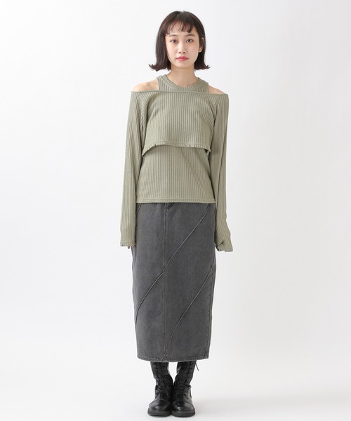 ROCKET x LUNCH（ロケットアンドランチ）の「ROCKET×LUNCH／クラッシュレイヤードプルオーバー　2932493（Tシャツ/カットソー・レディース・ブラック/ブラウン/オリーブ・SMALL）」の17枚目の写真