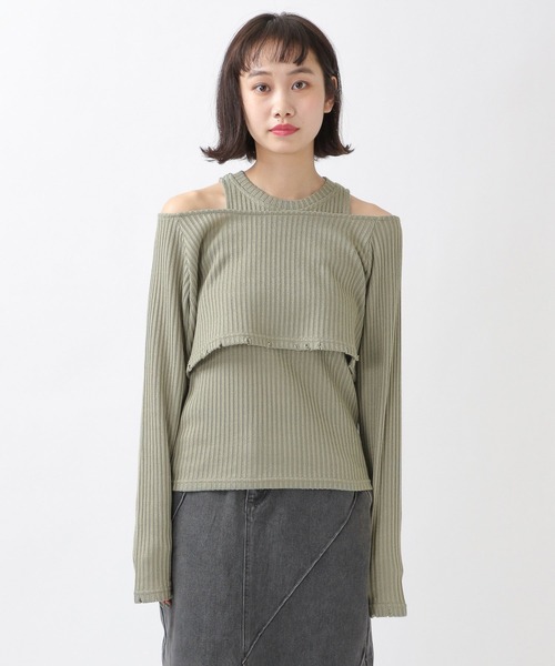 ROCKET x LUNCH（ロケットアンドランチ）の「ROCKET×LUNCH／クラッシュレイヤードプルオーバー　2932493（Tシャツ/カットソー・レディース・ブラック/ブラウン/オリーブ・SMALL）」の6枚目の写真