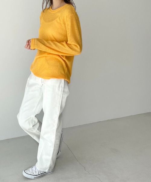 CANAL JEAN(キャナルジーン)の「via j(ヴィアジェイ) リネン混リブロングTシャツ(Tシャツ/カットソー・レディース・パープル/グレー/オレンジ/オートミール・ONE SIZE)」の4枚目の写真