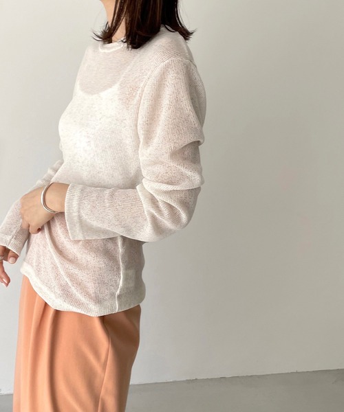 CANAL JEAN(キャナルジーン)の「via j(ヴィアジェイ) リネン混リブロングTシャツ(Tシャツ/カットソー・レディース・パープル/グレー/オレンジ/オートミール・ONE SIZE)」の7枚目の写真