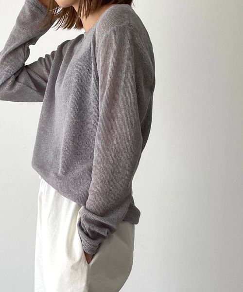 CANAL JEAN(キャナルジーン)の「via j(ヴィアジェイ) リネン混リブロングTシャツ(Tシャツ/カットソー・レディース・パープル/グレー/オレンジ/オートミール・ONE SIZE)」の8枚目の写真