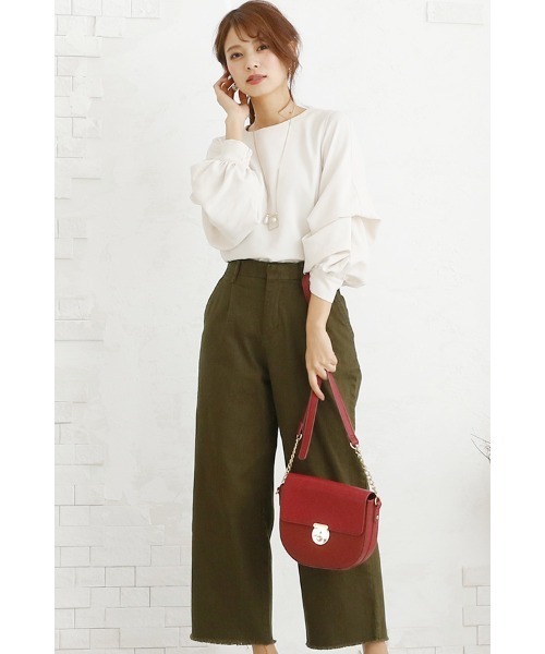ElegChic（エレグシック）の「カットオフストレッチワイドパンツ（チノパンツ・レディース・ブラック/ベージュ/カーキ・4L/M/XL/L/XXL）」の3枚目の写真