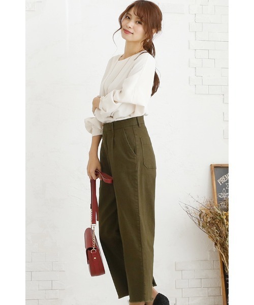ElegChic（エレグシック）の「カットオフストレッチワイドパンツ（チノパンツ・レディース・ブラック/ベージュ/カーキ・4L/M/XL/L/XXL）」の5枚目の写真