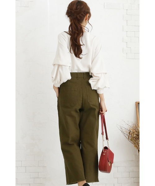 ElegChic（エレグシック）の「カットオフストレッチワイドパンツ（チノパンツ・レディース・ブラック/ベージュ/カーキ・4L/M/XL/L/XXL）」の6枚目の写真
