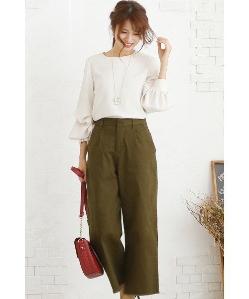 ElegChic（エレグシック）の「カットオフストレッチワイドパンツ（チノパンツ・レディース・ブラック/ベージュ/カーキ・4L/M/XL/L/XXL）」の8枚目の写真