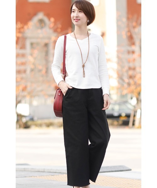 ElegChic（エレグシック）の「カットオフストレッチワイドパンツ（チノパンツ・レディース・ブラック/ベージュ/カーキ・4L/M/XL/L/XXL）」の9枚目の写真