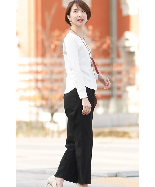 ElegChic（エレグシック）の「カットオフストレッチワイドパンツ（チノパンツ・レディース・ブラック/ベージュ/カーキ・4L/M/XL/L/XXL）」の10枚目の写真