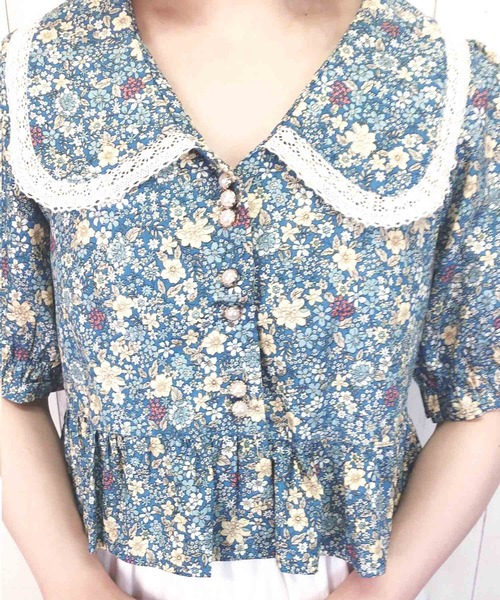 Clice de Paris（クリシェドゥパリス）の「K/レトロ花柄BL（シャツ/ブラウス・レディース・ピンク/ブルー/オフホワイト・ONESIZE）」の11枚目の写真