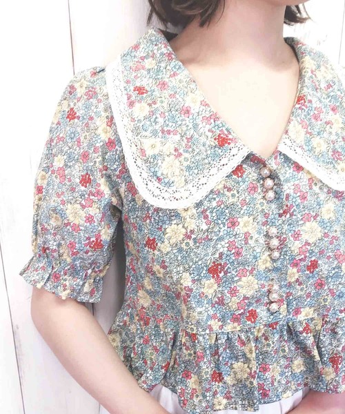Clice de Paris（クリシェドゥパリス）の「K/レトロ花柄BL（シャツ/ブラウス・レディース・ピンク/ブルー/オフホワイト・ONESIZE）」の12枚目の写真