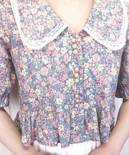 Clice de Paris（クリシェドゥパリス）の「K/レトロ花柄BL（シャツ/ブラウス・レディース・ピンク/ブルー/オフホワイト・ONESIZE）」の13枚目の写真