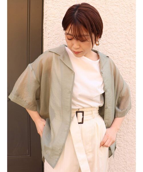 MURUA（ムルーア）の「ハーフスリーブシアーシャツ（シャツ/ブラウス・レディース・ホワイト/イエロー/カーキ/その他1・FREE）」の9枚目の写真