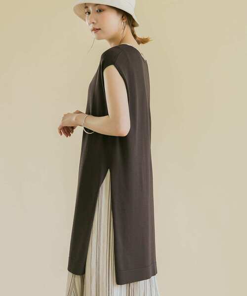 URBAN RESEARCH ROSSO WOMEN(アーバンリサーチ ロッソ)の「チュニックニットベスト(ニット/セーター・レディース・アイボリー/ダークブラウン/ホワイト系その他・FREE)」の3枚目の写真