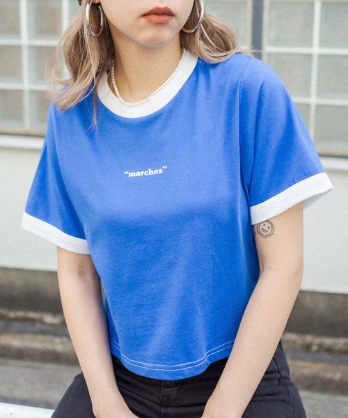 RASVOA（ラスボア）の「ワンポイントロゴリンガーＴシャツ（Tシャツ/カットソー・レディース・ブラック/オフホワイト/ブルー/グリーン・FREE）」の4枚目の写真