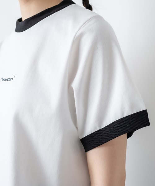 RASVOA（ラスボア）の「ワンポイントロゴリンガーＴシャツ（Tシャツ/カットソー・レディース・ブラック/オフホワイト/ブルー/グリーン・FREE）」の7枚目の写真