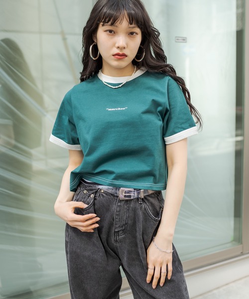 RASVOA（ラスボア）の「ワンポイントロゴリンガーＴシャツ（Tシャツ/カットソー・レディース・ブラック/オフホワイト/ブルー/グリーン・FREE）」の12枚目の写真