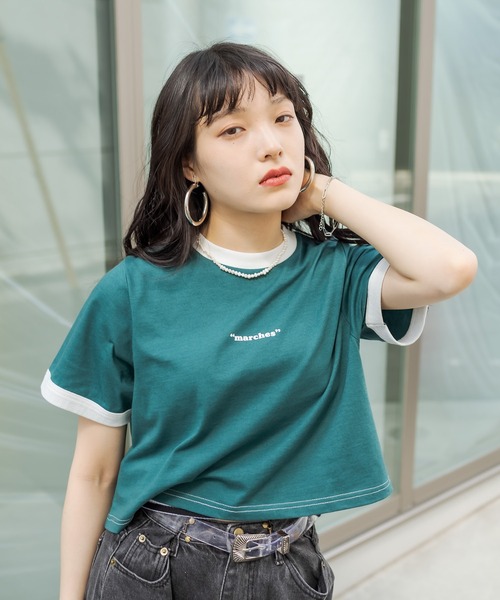 RASVOA（ラスボア）の「ワンポイントロゴリンガーＴシャツ（Tシャツ/カットソー・レディース・ブラック/オフホワイト/ブルー/グリーン・FREE）」の9枚目の写真