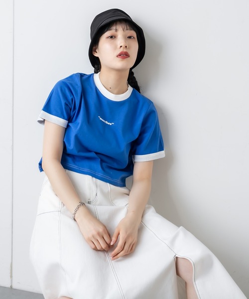 RASVOA（ラスボア）の「ワンポイントロゴリンガーＴシャツ（Tシャツ/カットソー・レディース・ブラック/オフホワイト/ブルー/グリーン・FREE）」の6枚目の写真