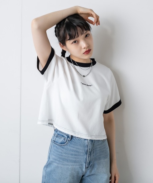 RASVOA（ラスボア）の「ワンポイントロゴリンガーＴシャツ（Tシャツ/カットソー・レディース・ブラック/オフホワイト/ブルー/グリーン・FREE）」の8枚目の写真