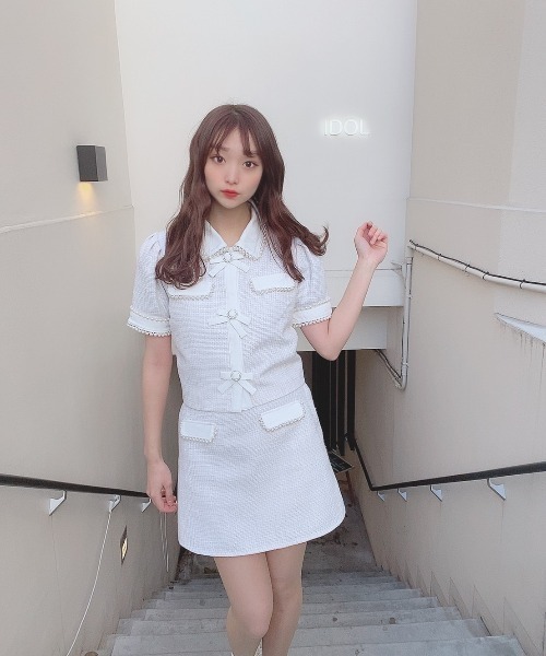 Swankiss（スワンキス）の「TS summer tweed SETUP（Tシャツ/カットソー・レディース・ホワイト/サックスブルー/ブラック/ピンク・FREE）」の7枚目の写真