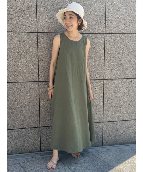 クルーネック クルーネック スリーブレスワンピース ワンピース Gap ギャップ のファッション ワンピース リネンブレンド
