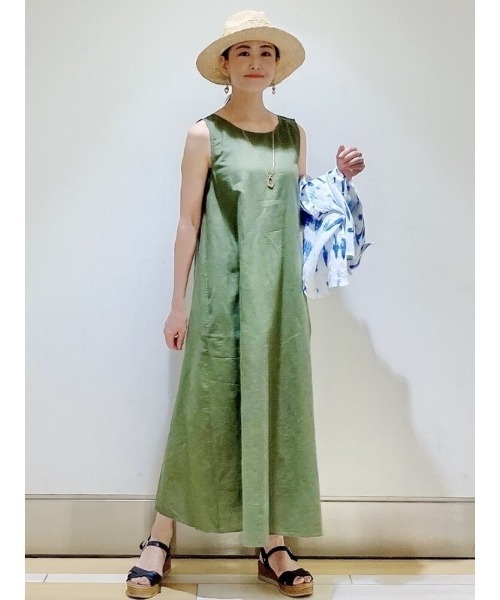 クルーネック クルーネック スリーブレスワンピース ワンピース Gap ギャップ のファッション ワンピース リネンブレンド