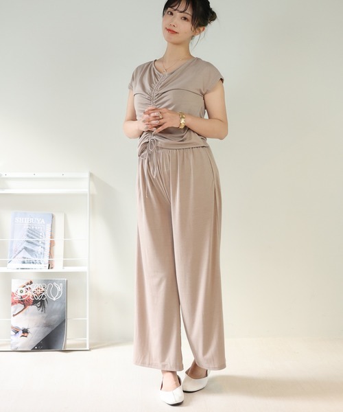 ARCANUM DESIGN（アルカナムデザイン）の「ARL ﾌﾛﾝﾄｷﾞｬｻﾞｰﾄ×ﾜｲﾄﾞﾊﾟﾝﾂ（Tシャツ/カットソー・レディース・ブラック/グレー/モカ・FREE）」の7枚目の写真