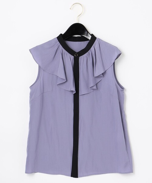 セール】バイカラーギャザーフリルノースリーブ（シャツ/ブラウス  