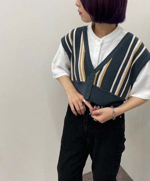 apres jour mignon（アプレジュールミニョン）の「ストライプ２ＷＡＹビスチェ【ZOZOTOWN限定アイテム】（ベスト・レディース・アイボリー/ダークブルー/ブラック系その他・X-LARGE/フリー）」の3枚目の写真