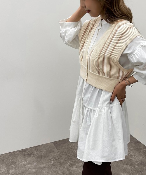 apres jour mignon（アプレジュールミニョン）の「ストライプ２ＷＡＹビスチェ【ZOZOTOWN限定アイテム】（ベスト・レディース・アイボリー/ダークブルー/ブラック系その他・X-LARGE/フリー）」の5枚目の写真