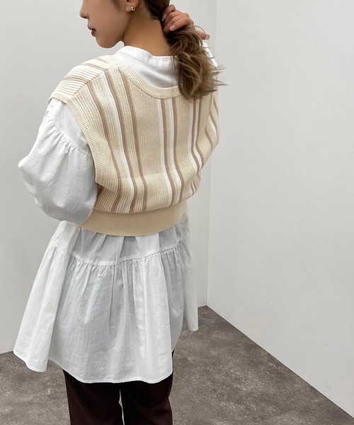 apres jour mignon（アプレジュールミニョン）の「ストライプ２ＷＡＹビスチェ【ZOZOTOWN限定アイテム】（ベスト・レディース・アイボリー/ダークブルー/ブラック系その他・X-LARGE/フリー）」の6枚目の写真