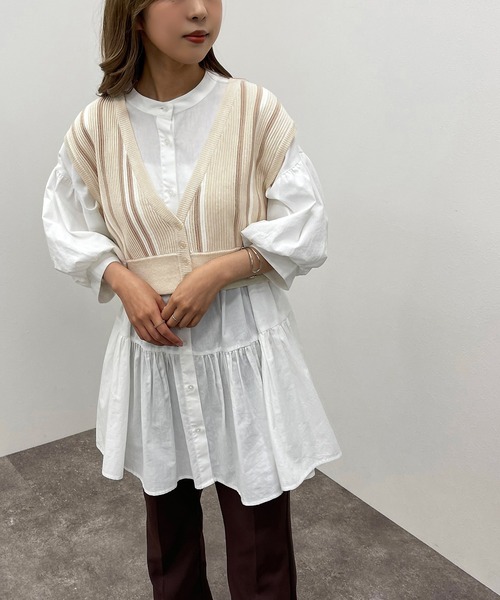 apres jour mignon（アプレジュールミニョン）の「ストライプ２ＷＡＹビスチェ【ZOZOTOWN限定アイテム】（ベスト・レディース・アイボリー/ダークブルー/ブラック系その他・X-LARGE/フリー）」の4枚目の写真