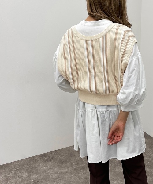 apres jour mignon（アプレジュールミニョン）の「ストライプ２ＷＡＹビスチェ【ZOZOTOWN限定アイテム】（ベスト・レディース・アイボリー/ダークブルー/ブラック系その他・X-LARGE/フリー）」の7枚目の写真