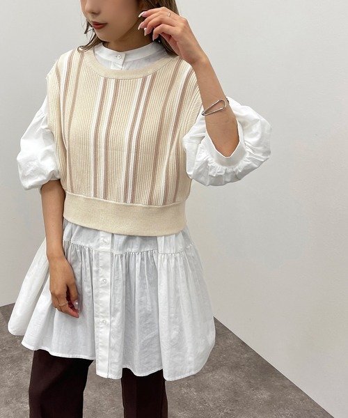 apres jour mignon（アプレジュールミニョン）の「ストライプ２ＷＡＹビスチェ【ZOZOTOWN限定アイテム】（ベスト・レディース・アイボリー/ダークブルー/ブラック系その他・X-LARGE/フリー）」の8枚目の写真