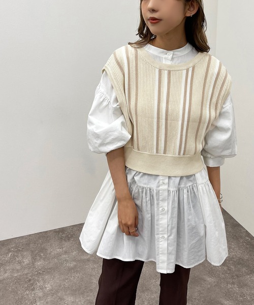 apres jour mignon（アプレジュールミニョン）の「ストライプ２ＷＡＹビスチェ【ZOZOTOWN限定アイテム】（ベスト・レディース・アイボリー/ダークブルー/ブラック系その他・X-LARGE/フリー）」の9枚目の写真