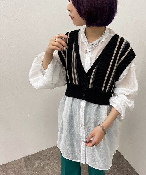 apres jour mignon（アプレジュールミニョン）の「ストライプ２ＷＡＹビスチェ【ZOZOTOWN限定アイテム】（ベスト・レディース・アイボリー/ダークブルー/ブラック系その他・X-LARGE/フリー）」の14枚目の写真