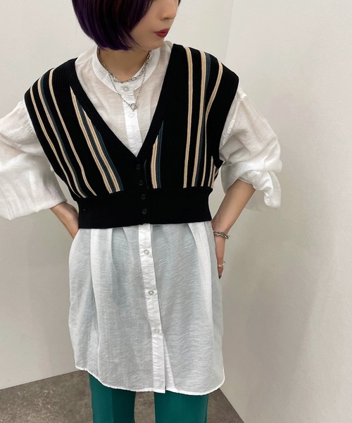 apres jour mignon（アプレジュールミニョン）の「ストライプ２ＷＡＹビスチェ【ZOZOTOWN限定アイテム】（ベスト・レディース・アイボリー/ダークブルー/ブラック系その他・X-LARGE/フリー）」の15枚目の写真