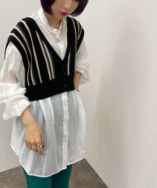 apres jour mignon（アプレジュールミニョン）の「ストライプ２ＷＡＹビスチェ【ZOZOTOWN限定アイテム】（ベスト・レディース・アイボリー/ダークブルー/ブラック系その他・X-LARGE/フリー）」の16枚目の写真