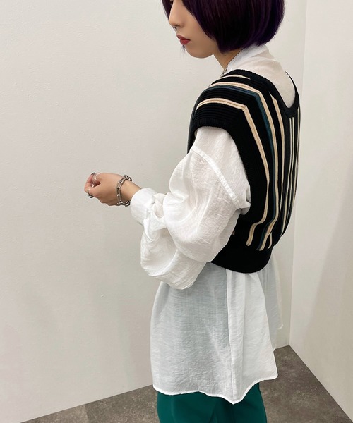 apres jour mignon（アプレジュールミニョン）の「ストライプ２ＷＡＹビスチェ【ZOZOTOWN限定アイテム】（ベスト・レディース・アイボリー/ダークブルー/ブラック系その他・X-LARGE/フリー）」の17枚目の写真