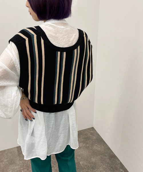 apres jour mignon（アプレジュールミニョン）の「ストライプ２ＷＡＹビスチェ【ZOZOTOWN限定アイテム】（ベスト・レディース・アイボリー/ダークブルー/ブラック系その他・X-LARGE/フリー）」の18枚目の写真