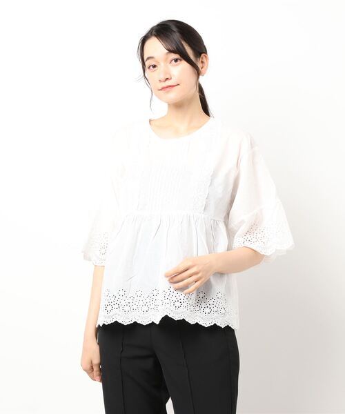 Samansa Mos2（サマンサ モスモス）の「レース貼りスカラップブラウス（シャツ/ブラウス・レディース・ブラック/オフホワイト/ボルドー・ﾌﾘ-）」の6枚目の写真