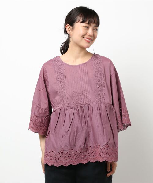 Samansa Mos2（サマンサ モスモス）の「レース貼りスカラップブラウス（シャツ/ブラウス・レディース・ブラック/オフホワイト/ボルドー・ﾌﾘ-）」の7枚目の写真