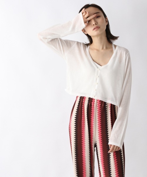 JEANASIS(ジーナシス)の「リネンテンジクシアーショートVカーディガン/959064(カーディガン/ボレロ・レディース・ホワイト/ブラック/ライトグリーン・FREE)」の5枚目の写真