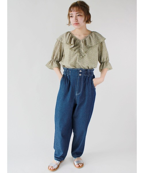 ehka sopo（エヘカソポ）の「デニムツイルアソートハイウエストパンツ（デニムパンツ・レディース・ブラック/ベージュ/ネイビー/キナリ・ﾌﾘ-）」の8枚目の写真