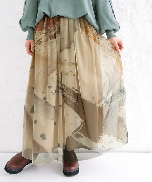 osharewalker（オシャレウォーカー）の「【廃盤】『アートプリントチュールスカート』（スカート・レディース・ブラック/ベージュ/グレイッシュブルー・FREE）」の17枚目の写真
