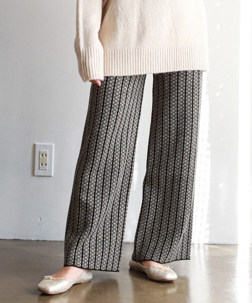 feepur（フェピュール）の「《ウォッシャブル》ストライプジャガードニットパンツ（その他パンツ・レディース・ブラック/ブラウン/グリーン・MEDIUM）」の2枚目の写真