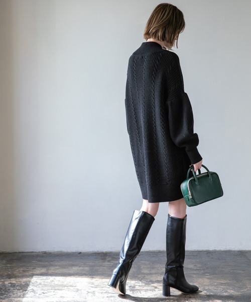 A part by(アパートバイ)の「5GAcWケーブルミニワンピース 237120(ワンピース・レディース・ブラック/アイボリー・FREE)」の3枚目の写真