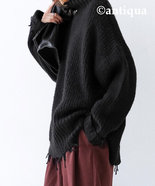 antiqua(アンティカ)の「ダメージタートルニット(ニット/セーター・レディース・カーキ/ベージュ/ブラック・FREE)」の7枚目の写真