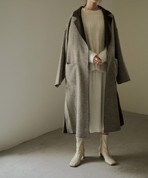 チェック柄ロングチェスターコート
