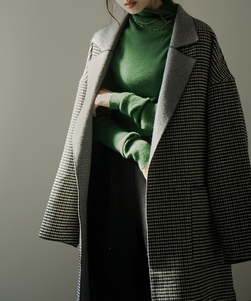 Fashion Letter(ファッションレター)の「チェック柄ロングチェスターコート(チェスターコート・レディース・ブラウン/ブラック・M/L)」の2枚目の写真